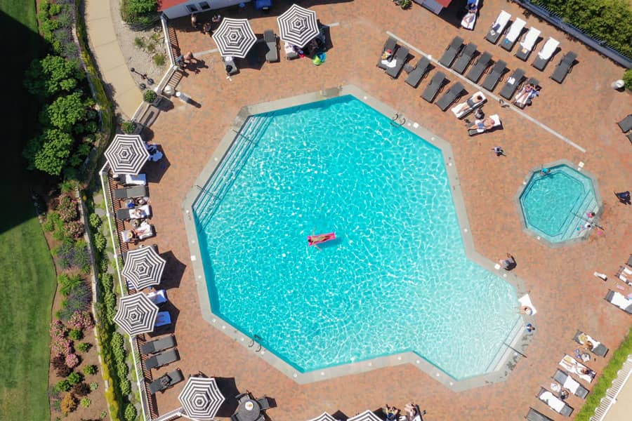 Aerial pool and pooldeck view