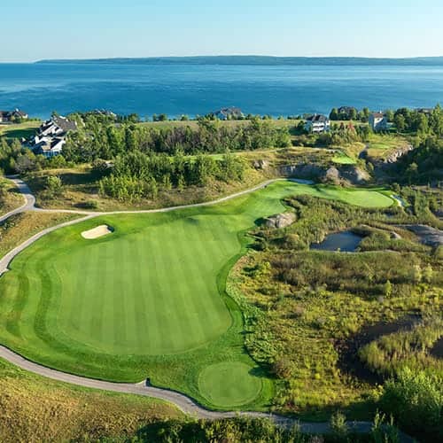 The Quarry course, Bay Harbor Golf Club, aerial view on Lake Michigan