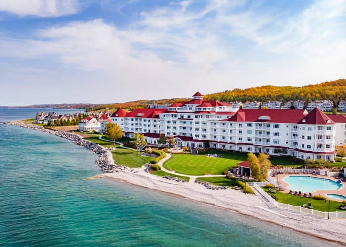 Fall aerial view of Inn at Bay Habor